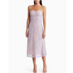 NSR Nordstrom Emma Strapless Lace Sweetheart Neck Midi A-Line Dress S Pink B75
